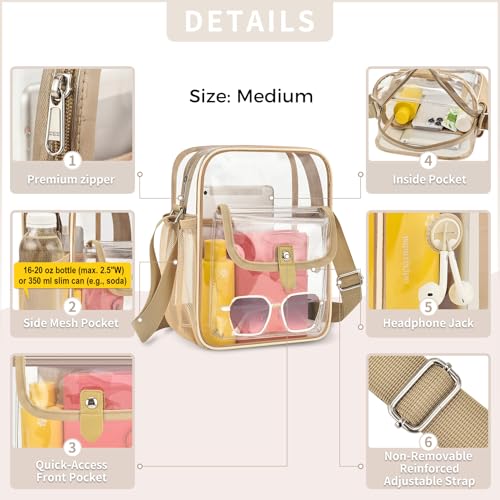 Image of SPODEARS Clear Crossbody Bag for Stadium, Concert, Festival & More - Adjustable Shoulder Strap & Bottle Holder