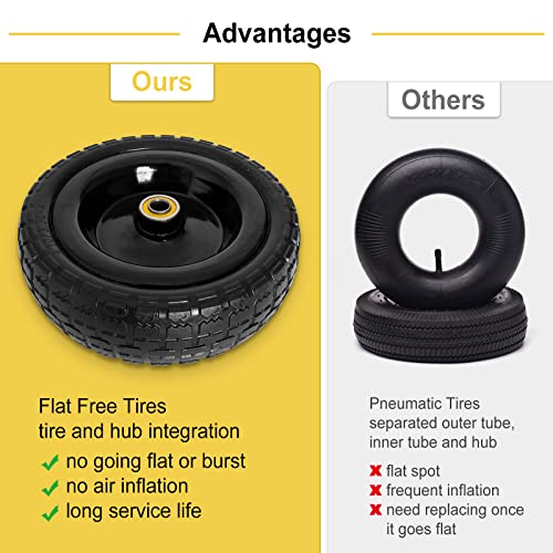 4.10/3.50-4 Tire And Wheel For Gorilla Cart - 10" Flat Free Tires For Hand Truck, Dolly, Snowblower, Generator, Garden Cart, Wagon, Trolley, Wheelbarrow, Solid Rubber Tires Without Flat Spots, 2 Pack #TOP3