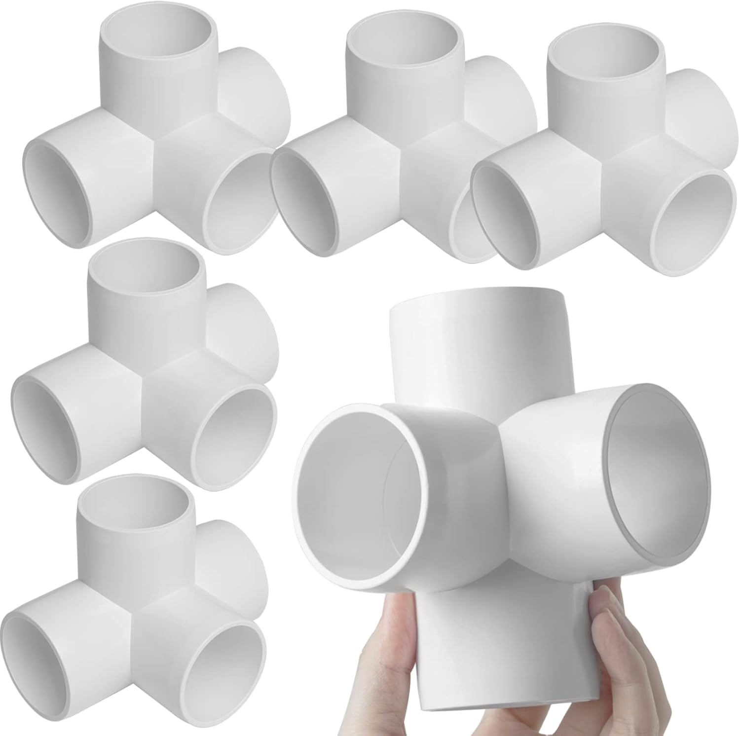 6Pack PVC Fittings 1-1/2Inch 4 Way, Furniture Grade Elbow Pipe Fittings for 1-1/2Inch PVC Pipe, Pipe Fitting Connector for Build Furniture Structures Garden Enclosures Dog Agility Jumps Greenhouse