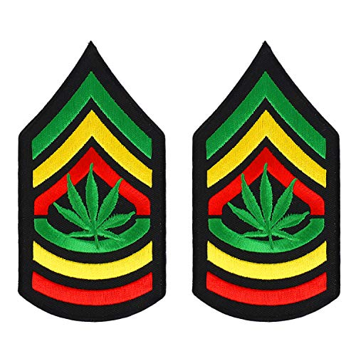 Sergeant Military RGY Rasta Embroidered Iron on Patch 2 Pack - Leaf 2PK
