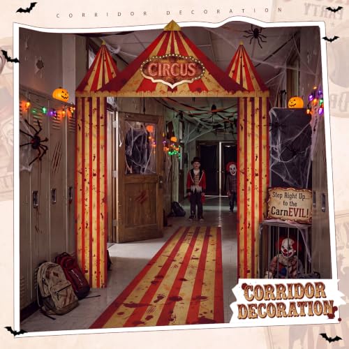 Image of Fanfanwin 4 Pcs Carnival Circus Tent Decorations Carnival Entryway Door Party Decor Awning Hanging Banner Aisle Runners Supply for Circus Theme Birthday Celebration (Horror)