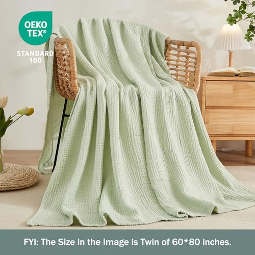 Image of EMME Muslin Blankets for Adults Throw Blanket for Couch Breathable Gauze Soft Lightweight Airy Mint Green Twin XL 66 inch x 90 inch