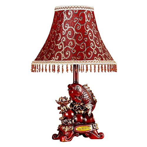 SFRIDQ Lámpara de Mesa de Lujo de 38x60 CM para Sala de Estar, lámpara de Noche para Dormitorio Americano, lámpara de Mesa de cerámica roja de Boda cálida Simple Europea Cover