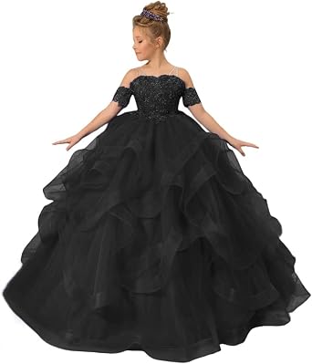 Tulle Flower Girl Dress for Wedding Party Pageant Ball Gown Floor Length Toddler Princess Dresses Off Shoulder