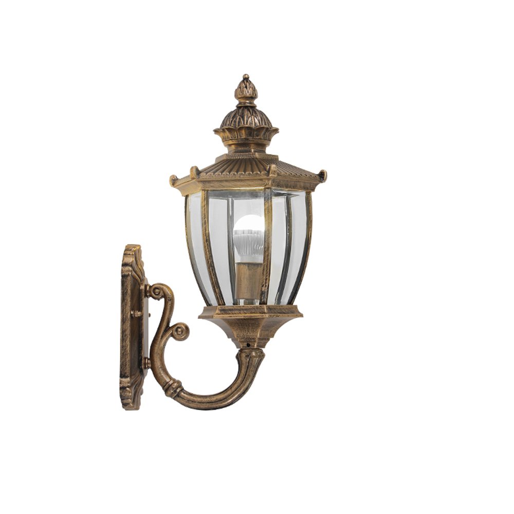HPTHLY Wall Mounted Light European Retro E27 Decoration Glass Lantern Wall Lamp Traditional Victoria Antique Aluminum Bronze Brass Wall Lantern Light For Gar(Bronze)