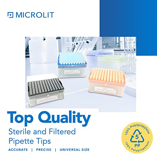 Microlit - Filtered Micropipette Pipette Tips, Low-Retention And Clean-Release Hydrophobic Transfer Pipette Tips, Universal Fit 10 Ul Pipette Tips, 960-Count Plastic Pipette Tips, 1 Pack Of 10 Racks #TOP1