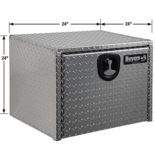 Image of Buyers Products 1705130 Diamond Tread Aluminum Underbody Truck Tool Box, 24 x 24 x 24, Made in USA, .100 in. Thick, Corrosion-Resistant, Locking Compression Latch - Secure Storage for Work Trucks
