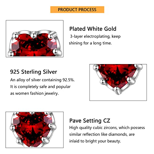Heart Earring For Women Girls Hypoallergenic 925 Sterling Silver Cubic Zirconia Heart Ruby Stud Earrings Jewelry Valentine's Day Birthday Gifts #TOP5