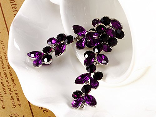 Alilang Metal Tone Grape Colored Stone Embellished Flower Leaves Dangling Earrings #TOP3
