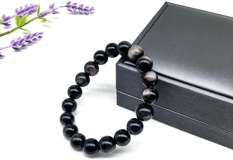 Natural Crystal Sliver Obsidian Healing Gemstone Beads Jewelry 12mm for Men Women 1pc