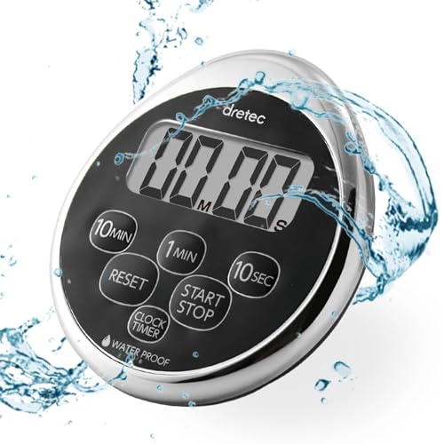 dretec Digital Timer Water Proof Shower Magnetic Support Silver Black Officially Tested in Japan (1starter Lithium Battery Included) (New Black)