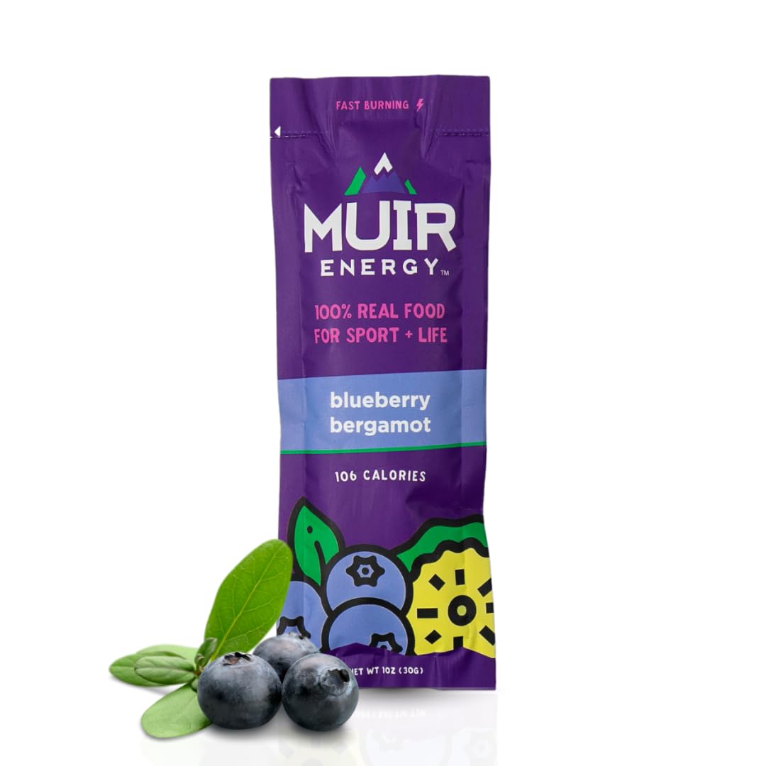 MUIR Blueberry Bergamot Real Food Energy Gel - 10 Count | Organic Vegan Paleo Non-GMO Gluten-Free Fast Burning Endurance Gel | Clean Energy for Runners Cyclists &amp; Athletes | No Artificial Flavors