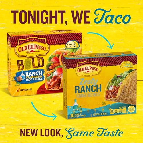 Old El Paso Stand \'N Stuff Taco Shells, Zesty Ranch, Gluten Free Crunchy Corn Taco Shells, 10 Ct, 5.4 oz