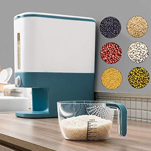 WWahuayuan 12KG Automatic Rice Storage Tank Airtight Food Storage Container Rice Bucket Rice Storage Box Food Grain Storage Container Household Rice Bucket with Lid and Measuring Cup (Blue) - Thumbnail 2