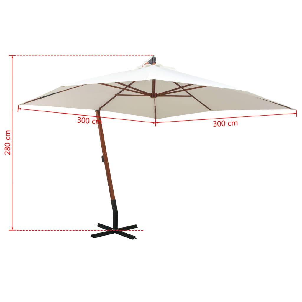 Ombrellone da giardino, 300 x 300 cm, struttura in legno, colore bianco, resistente ai raggi UV, con manovella, protezione dal vento, ombreggiatura, balcone, spiaggia, campeggio