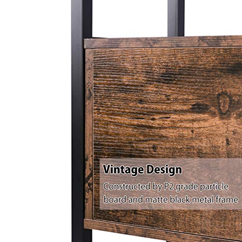Becko US Bookshelf with 2 Cabinets Vintage Industrial Display Bookcase with Doors Storage Rack Shelves for Living Room Office Entryway Hallway (Rustic Brown)