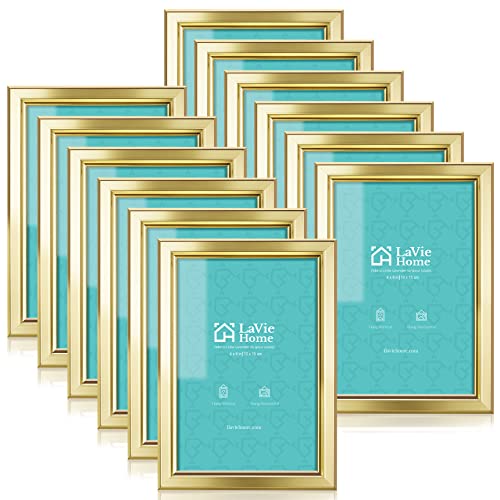 LaVie Home 4x6 Picture Frames (12 Pack Gold) Simple Designed Photo Frame with High Definition Glass for Wall Mount & Table Top Display Set of 12 Classic Collection