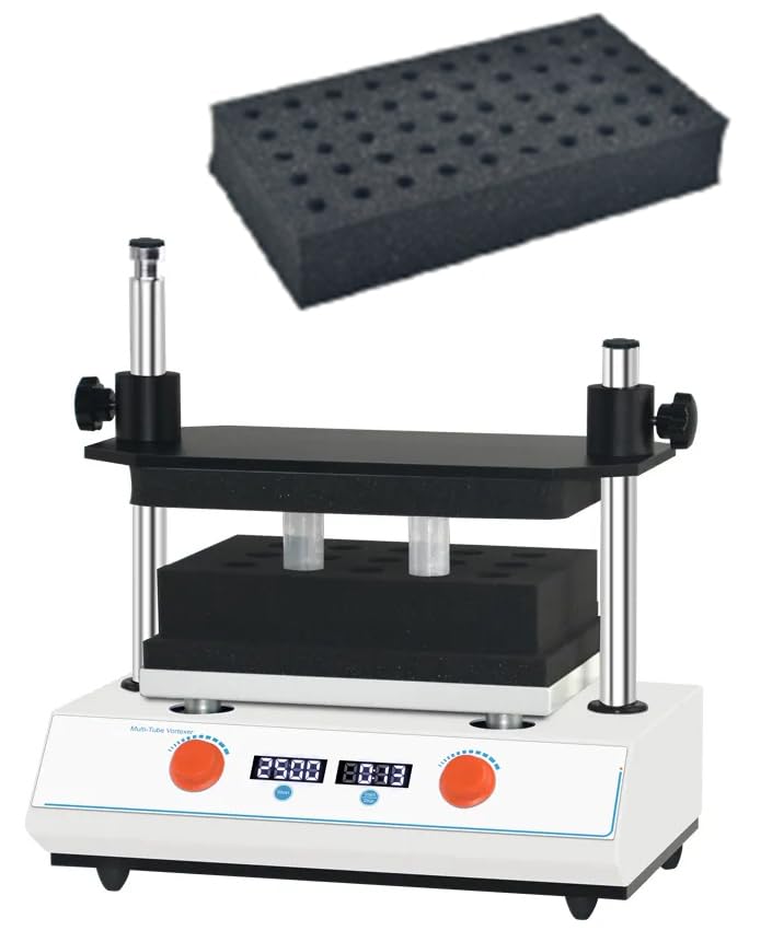 Vortexer Multi-Tube Vortex Mixer Shaker Test Tube Shaking Equipment with Test Tube Fixing Sponge T18 50*Φ18mm Speed 500 to 2500rpm Amplitude 4mm DC Brushless Motor