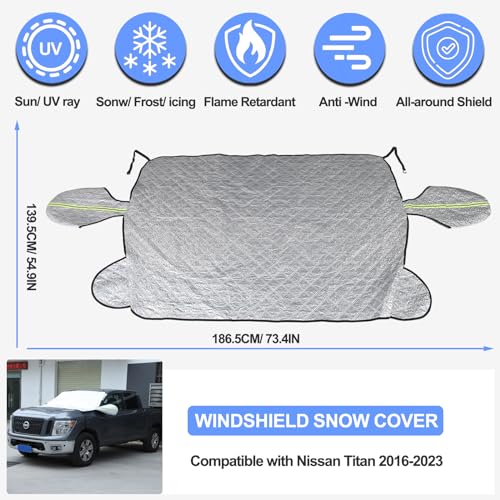 Image of Windshield Snow Cover Compatible with Titan 2016-2024, Car Snow Cover, Front Windshield Sunshade, Exterior Windscreen Sun Shade, UV-Rays Sun Ice Snow Frost Protector, 4-Layer Windshield Cover