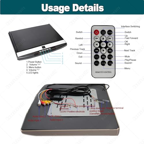 Lettore video MP5 montato a soffitto, schermo TFT 1080p con altoparlanti integrati per intrattenimento sul sedile posteriore