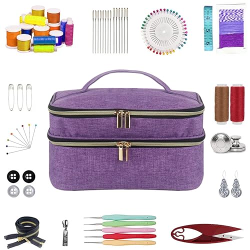 Custodia da cucito a doppio strato per forniture da organizer per borse da impermeabile scatola di immagazzinaggio da grande capacità cerniera bidire Se référer au viola