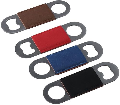 Abrebotellas plano de acero inoxidable resistente, abridor de cerveza con mango de cuero, 4.7 pulgadas, sólido y duradero para cocina, bar o