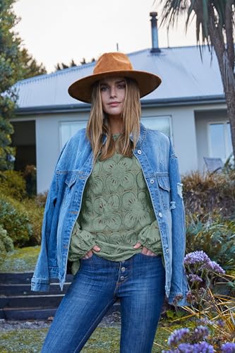 Image of OFEEFAN Blouses for Women Dressy Casual Spring Tops 2026 Summer Outfits Flower Lace Crochet Long Sleeve Shirts