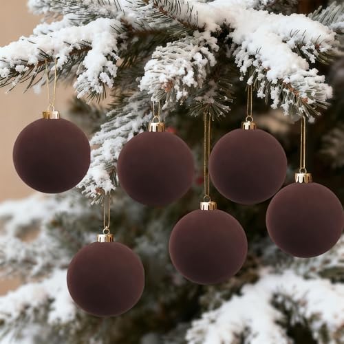 Boules de Noël en velours marron 6 pièces Boules de sapin de Noël en velours 6 cm Boules de Noël en velours Boules de Noël de Noël en velours Christmas Balls Boules de Noël en velours Noël