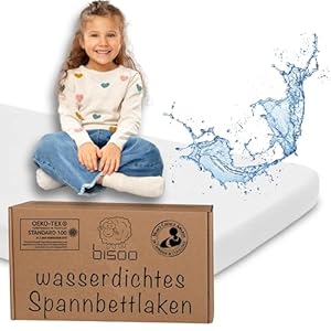 Bisoo Spannbettlaken 90x180-2in1 wasserdichte Bettlaken 90 x 180 Kinder - 2in1 Spannbetttuch Matratzenschoner für Kinderbett Juniorbett 100% Baumwolljersey Öko-Tex - 1 Stück Weiß 180x90 cm