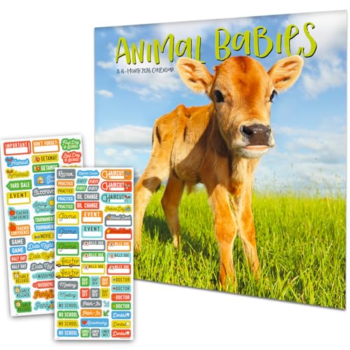 赤ちゃん動物カレンダー 2026 - デラックス 2026 アニマル ベビー ミニ 壁掛けカレンダー バンドル 100枚以上のリマインダーステッカー付き (かわいい野生動物のギフト、オフィス用品)