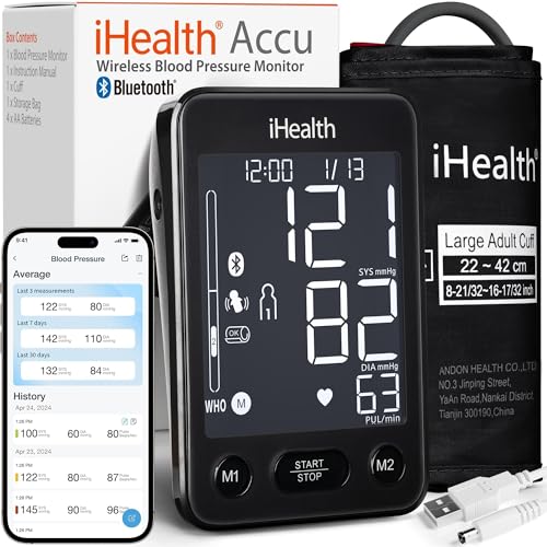 iHealth Accu Upper Arm Blood Pressure Monitor – 4.5' Large LCD(Black), Clinically Accurate,...
