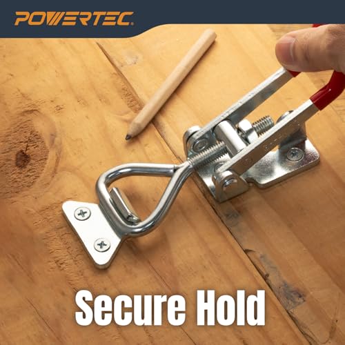 POWERTEC 4PK Heavy Duty Toggle Clamp Latch, 1320 lbs Holding Capacity, 4003 Adjustable Quick Release Pull Action Latch with Lock Hole for Smoker, CNC, Woodworking Jigs & Fixtures (20347-P4) by POWERTEC - Image 4