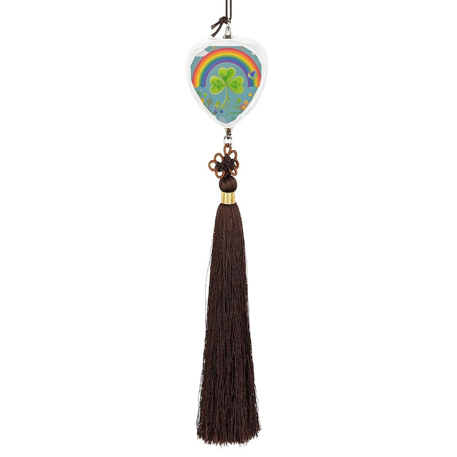 Crystal Auto Pendant Charms Love Crystal Car Rear View Mirror Charms Rainbow Circle Shamrock Auto Hanging Interior Ornament Pendant Car Interior Accessories for Women Men CarCharms Decor