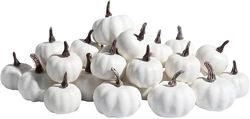 Miniatura 1 de vensovo Mini calabazas de plástico blancas de varios tamaños, 30 piezas surtidas de calabazas de espuma artificial, ideal para rellenar jarrones,