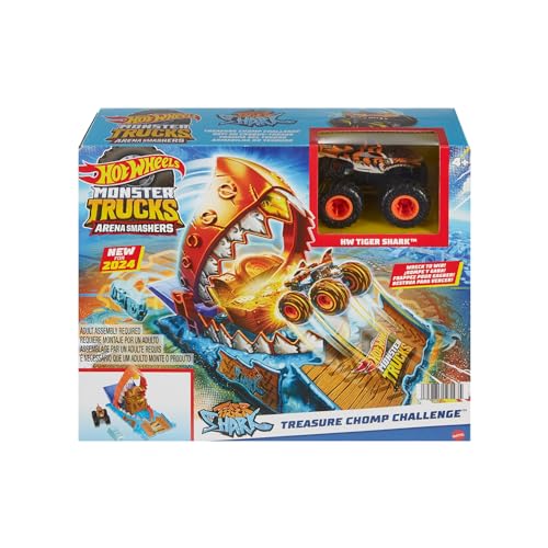 Hot Wheels Coffret Monster Trucks Arena Smashers Défi du Croque Trésor avec 1 Monster Truck Tiger Shark Et 1 Voiture Broyée Échelle 164 Jouet Enfant A Partir De HTP17 - vue 6