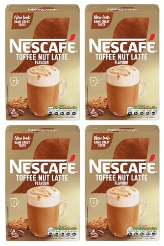 NESCAFÉ Toffee Nut Latte Instant Coffee Sachets x7 (Pack of 4 Total 28 Sachets)