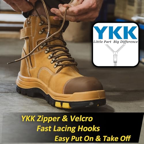 ROCKROOSTER Roslyn Composite Toe Side Zip Work Boots for Men, 7" Lightweight Comp Toe Cap Comfortable YKK Zipper Non-slip Rubber，ASTM F2413-18 EH Safety Boot, Wide Ankle Support Boots (CP232Z-245Z)3