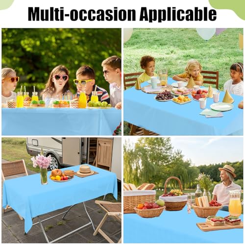 Image of Smiry Disposable Table Cloth 3 Pack, 54 x 108 Inch Waterproof Plastic Tablecloth, Decorative Rectangle Table Covers for Party, Birthday, Picnic, Light Blue