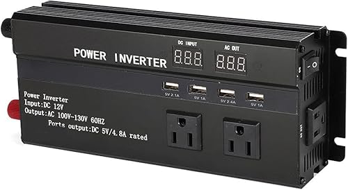 Miniatura 9 de Yctze - Convertidor de automóvil de 4000 W, 12 V a 110 V, con pantalla LCD, puerto USB, puertos de encendedor de cigarros, inversor de 4000 vatios a