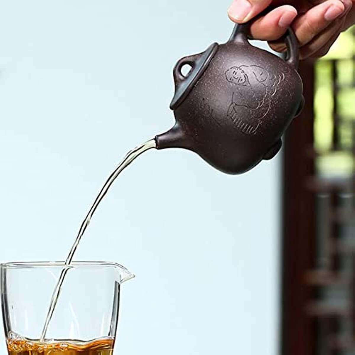 Przenośny zestaw do herbaty podróżnej, 200 ml kreatywny fioletowy czajniczek z surową rudą, czarnym, złotym piaskiem i wysoką kamienną łyżeczką do herbaty, do domu, biura, na piknik na świeżym powie