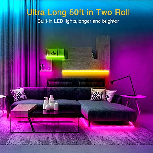 Image of VOLIVO 50 ft Led Strip Lights for Bedroom, Color Changing Led Light Strips Kit with Bluetooth App Control and IR Remote, RGB Music Sync Lighting for Room, Home Decor