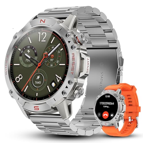 Image of Silver Smart Watch for Men, 1.43 inch AMOLED,5ATM Waterproof,170+ Sports Modes | Round Health Fitness Tracker Watch, Tactical Military Smartwatch Compatible with iPhone Android