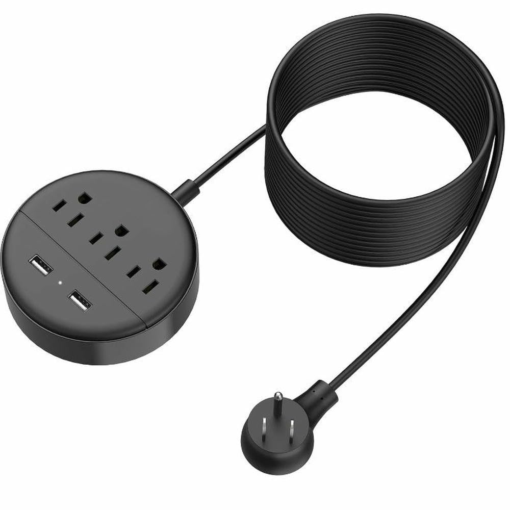 Rallonge électrique 25 pieds multiprise murale compacte USB noire