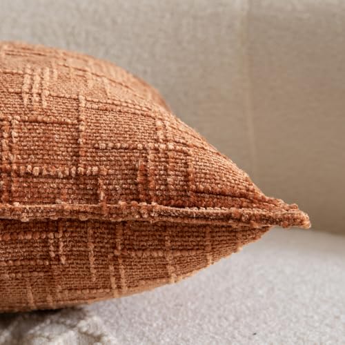 Image of MADIZZ Pack of 2 Chenille Throw Pillow Covers 16x16 Inch Rust Soft Neutral Decorative Throw Pillows for Couch Sofa Boho Accent Cushion Covers Modern Farmhouse Home Decor for Bedroom Living Room