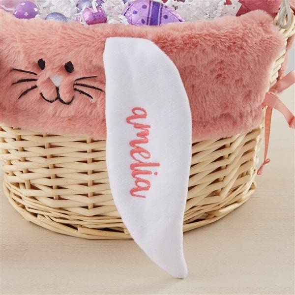 Miniatura 3 de Personalization Universe Cesta de Pascua personalizada de conejo rosa y cesta natural con mango plegable