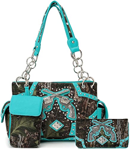 Camouflage Western Style Totes Studded Floral Handbag Tooled Leather Purse Country Women Shoulder Bag Zipper Wallet Set