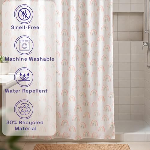 Image of Wakefit PEVA Plastic Printed Shower Curtain 7 Feet | 12 Free Hooks | No Smell, Toxin Free PEVA Plastic | Waterproof Bathroom Curtain | Curtain for Balcony | Height 7ft & Width 6ft | Rainbow