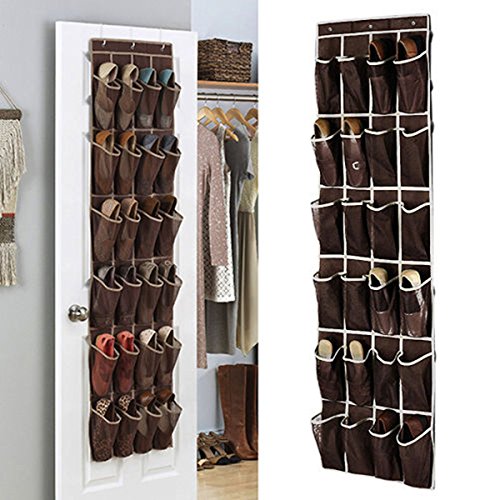 Bureze 24 Pockets Space Door Hanging Shoes Organizer Mesh Storage Rack Closet Holder Storage Containers