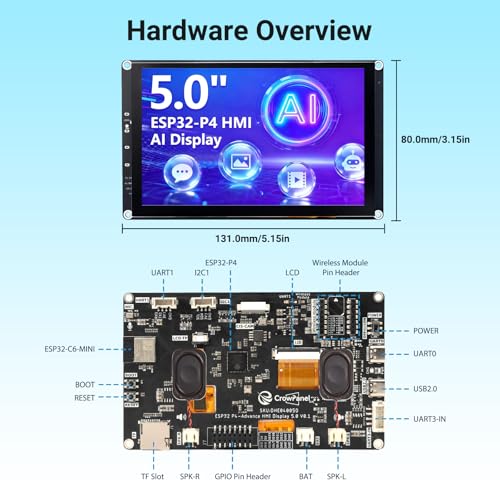 Image of 5 Inch ESP32-P4 Display, 800x480 IPS Touch Screen with ESP32-P4 & ESP32-C6, Up to 400MHz, Support Wi-Fi 6, Bluetooth 5.3 (BLE), AI Speech Interaction, Compatible with Arduino, ESP-IDF, LVGL