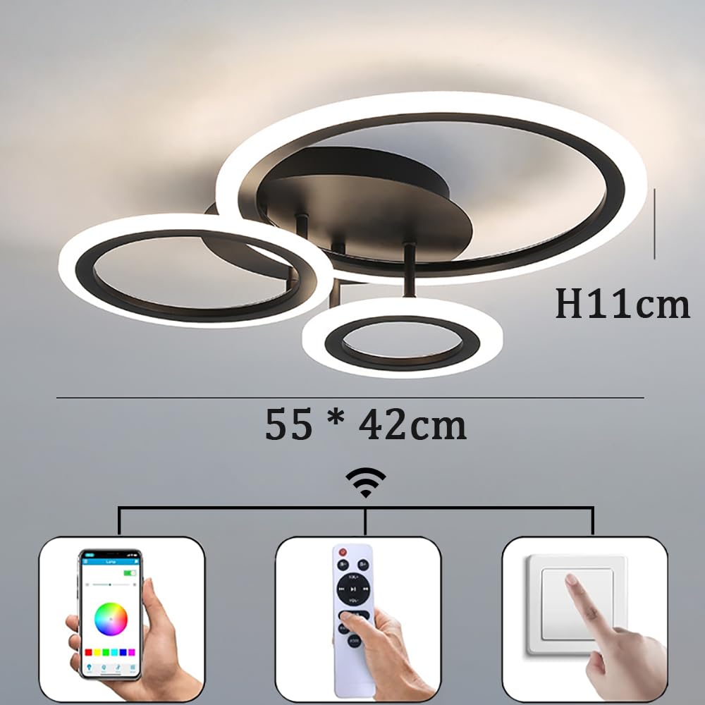 Lampada da soffitto a LED RGB Cambia colore con altoparlante Bluetooth, lampada da soggiorno, luce ad anello, dimmabile, per cameretta dei bambini, con telecomando e app